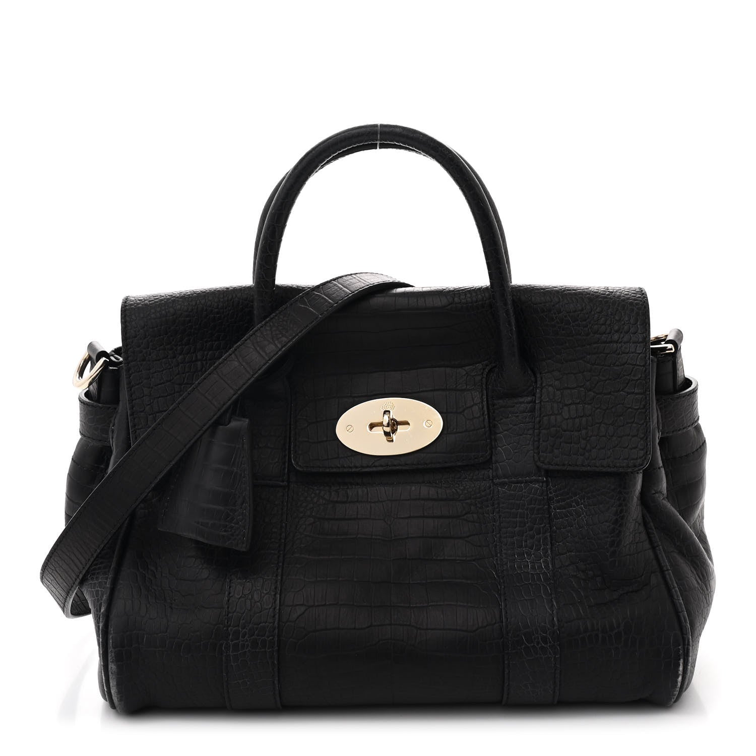 Mulberry Calfskin Crocodile Embossed Small Bayswater Satchel Black 1 of 8