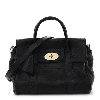 Mulberry Calfskin Crocodile Embossed Small Bayswater Satchel Black 1 of 8