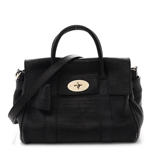 Calfskin Crocodile Embossed Small Bayswater Satchel Black