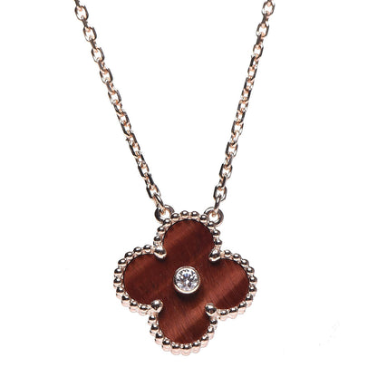 Van Cleef & Arpels 18K Rose Gold Diamond Bulls Eye Vintage Alhambra Pendant Necklace 1 of 6