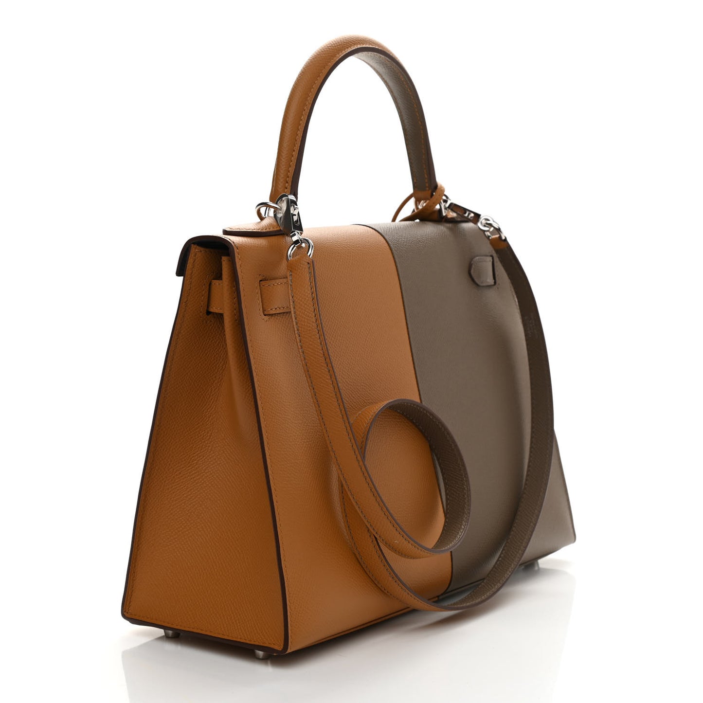 Epsom Casaque Kelly Sellier 28 Sesame Etoupe Bleu Indigo