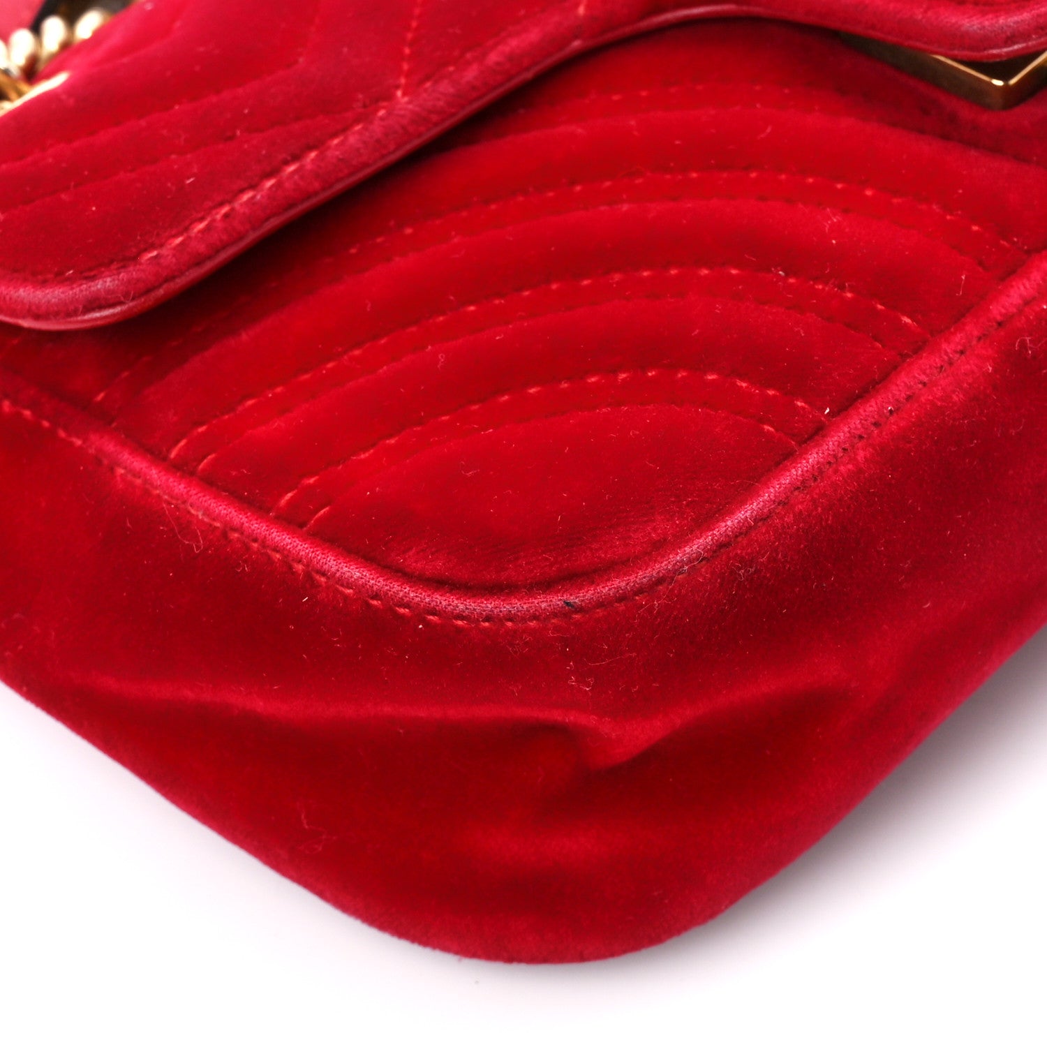Gucci Velvet Matelasse Mini GG Marmont Shoulder Bag Hibiscus Red 10 of 12