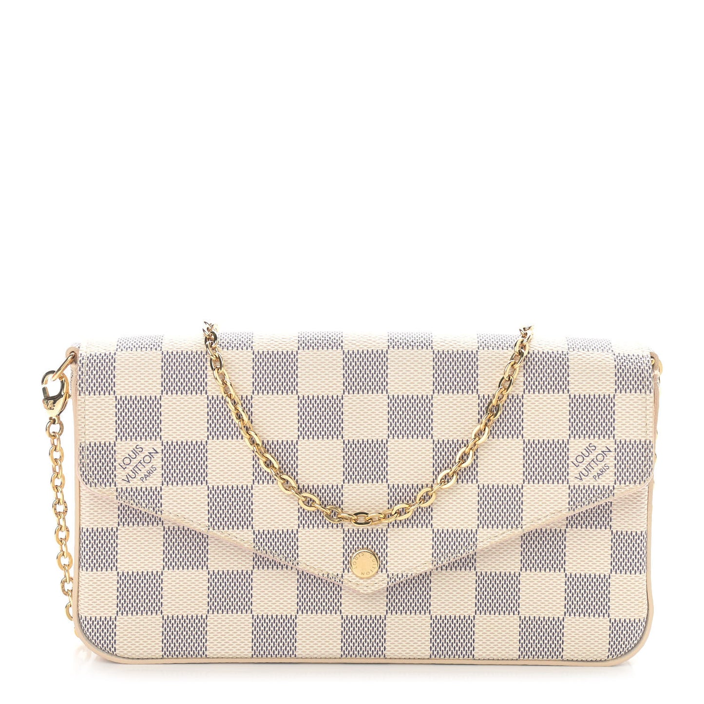 Damier Azur Pochette Felicie Chain Wallet Rose Ballerine