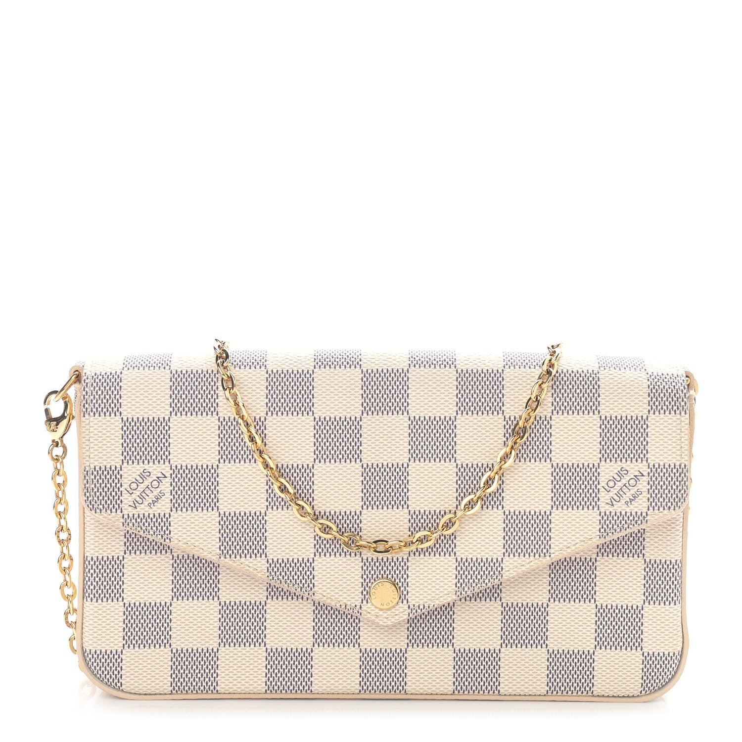 Louis Vuitton Damier Azur Pochette Felicie Chain Wallet Rose Ballerine 1 of 12