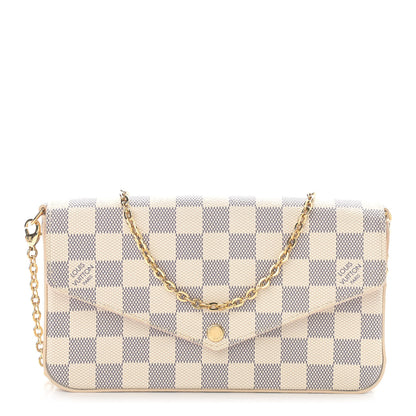 Louis Vuitton Damier Azur Pochette Felicie Chain Wallet Rose Ballerine 1 of 12
