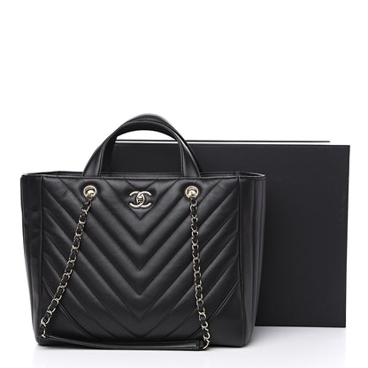 Chanel Calfskin Chevron Quilted Statement Shopping Tote Black 9 of 9
