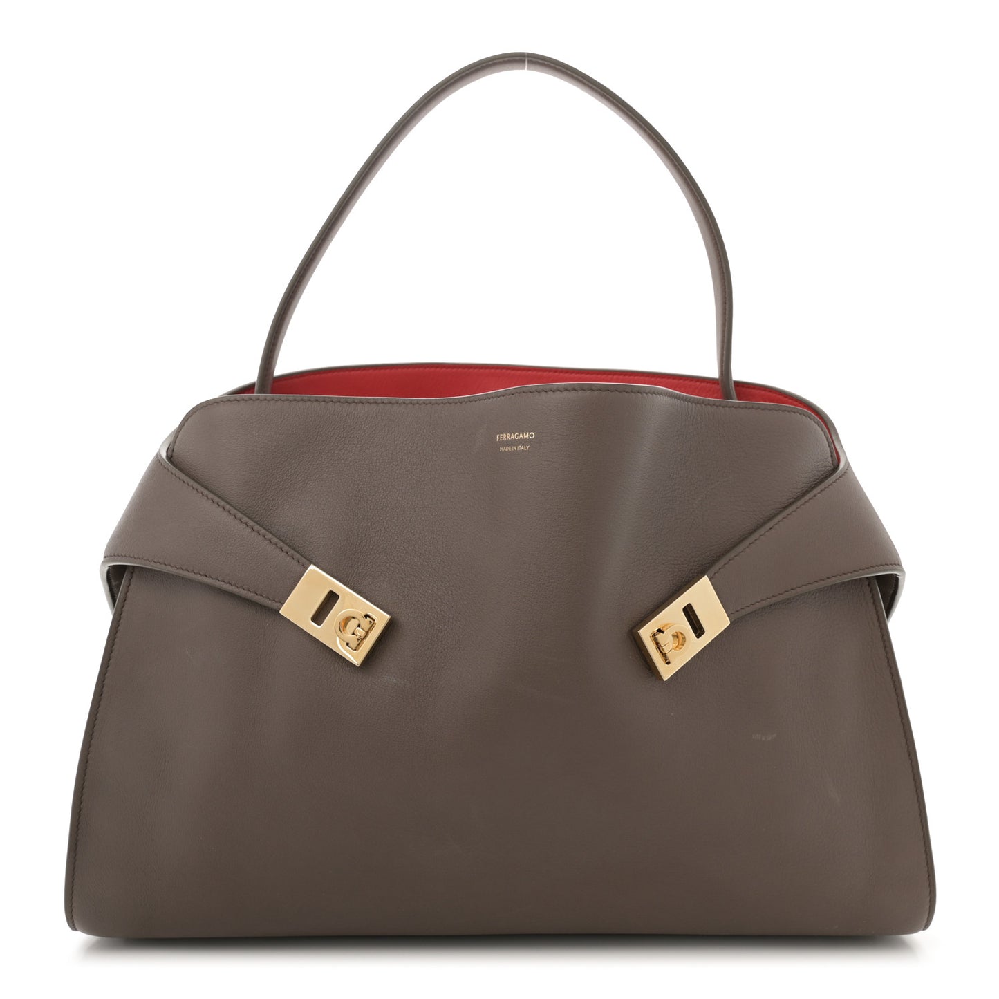 Calfskin Large Hug Soft Bicolor Shoulder Bag Clay Flame Red