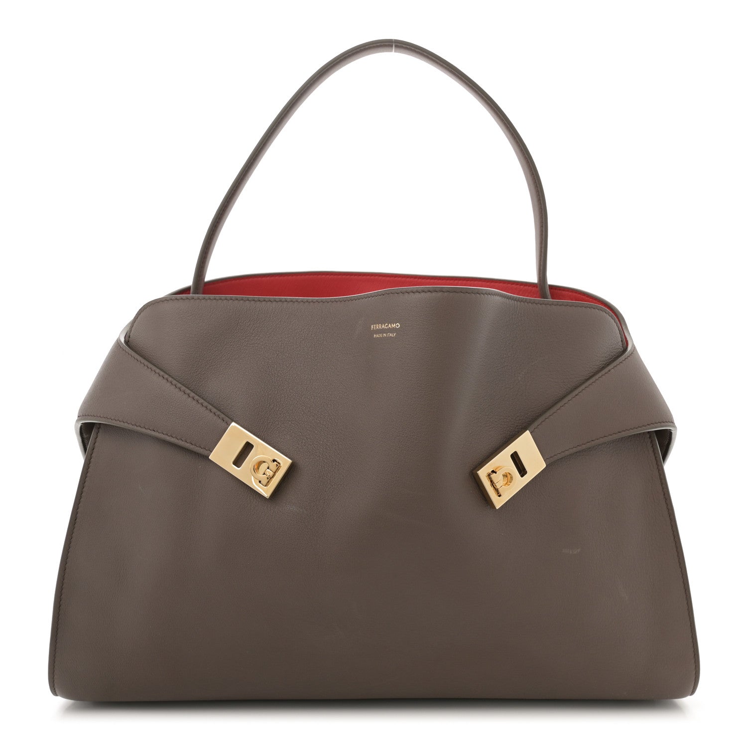 Salvatore Ferragamo Calfskin Large Hug Soft Bicolor Shoulder Bag Clay Flame Red 1 of 13