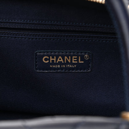 Chanel Glazed Calfskin Chevron Small Bowling Bag Navy 5 of 12