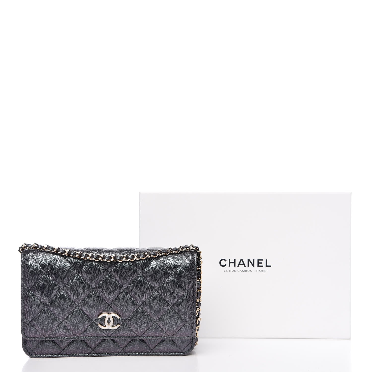 Chanel Iridescent Caviar Quilted Wallet On Chain WOC Black 13 of 13