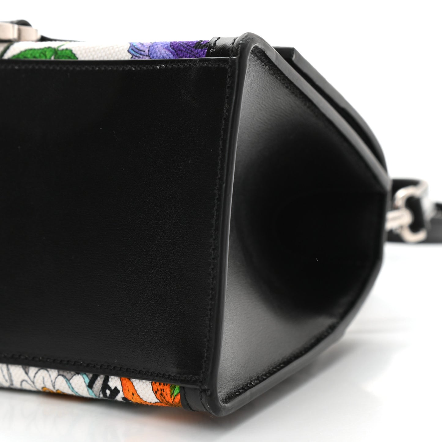 X GUCCI Canvas Boarded Plutone Calfskin Flora Logo Print Small Hourglass Top Handle Bag White Multicolor Black