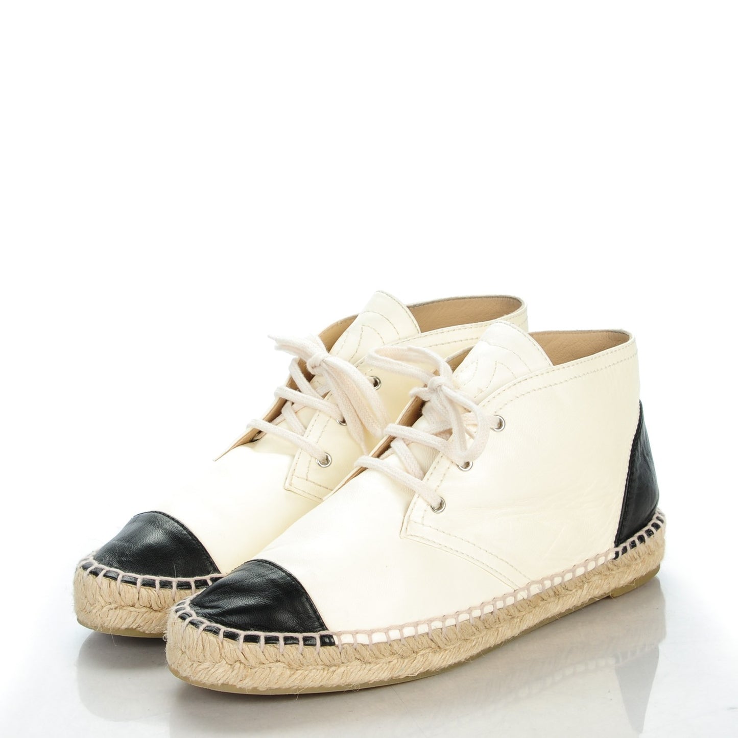 Lambskin Cap Toe Lace Up Espadrilles 39 White Black