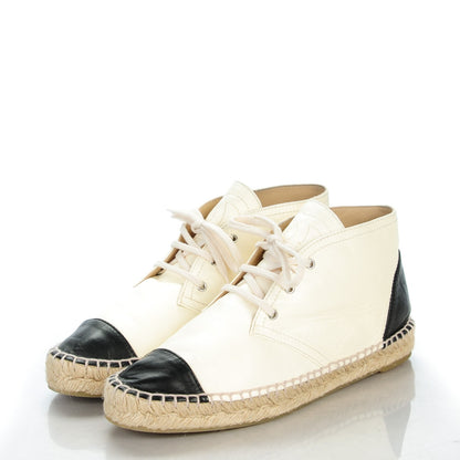 Chanel Lambskin Cap Toe Lace Up Espadrilles 39 White Black 3 of 8