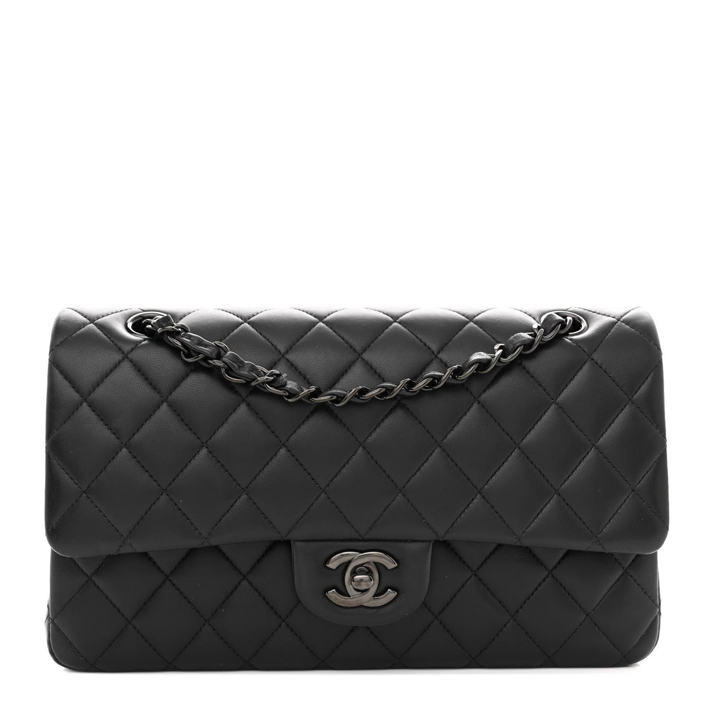 Lambskin Quilted Medium Double Flap So Black