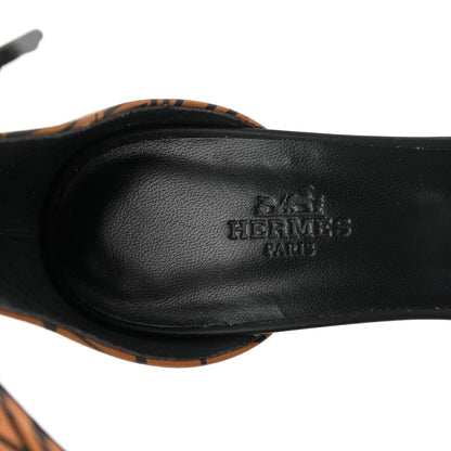 Hermes Calfskin Printed Acapulco Wedge Sandals 38.5 Black Naturel 8 of 10