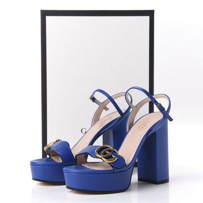 Gucci Calfskin GG Marmont Ankle Wrap 30/115mm Platform Sandals 36.5 Bright Blue 9 of 9