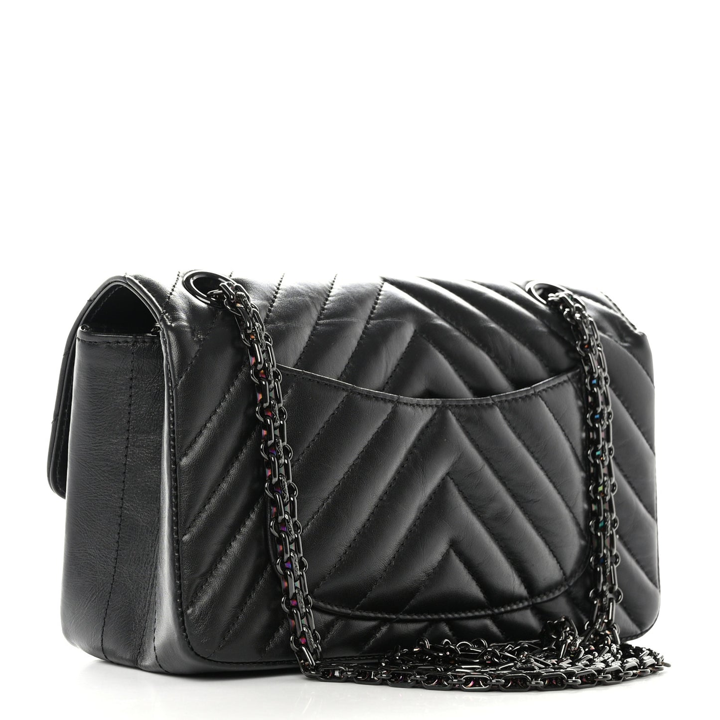 Aged Calfskin Chevron Quilted 2.55 Reissue Mini Flap So Black