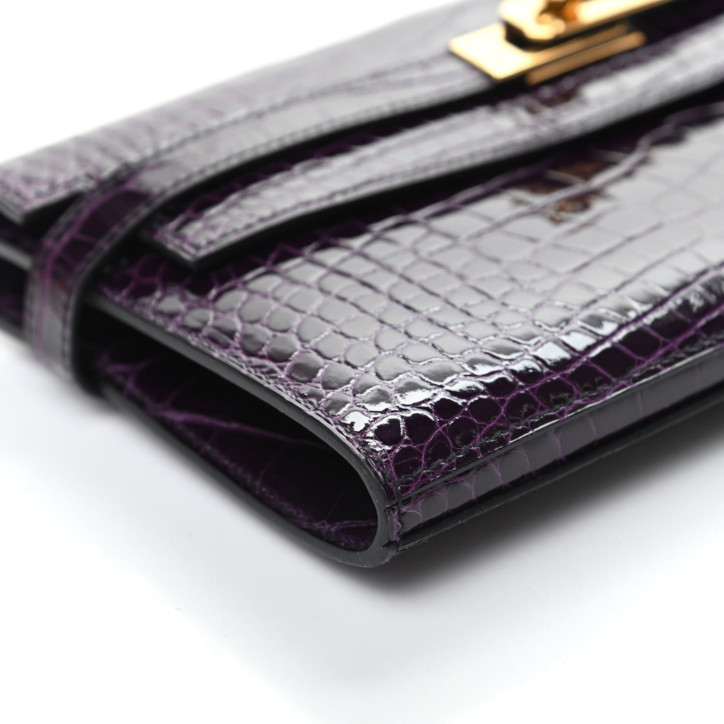 Shiny Alligator Kelly Longue Wallet Aubergine