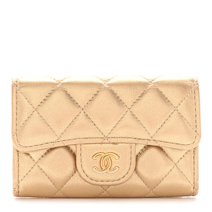 Chanel Metallic Lambskin Quilted Flap Card Holder Wallet Gold 1 of 9