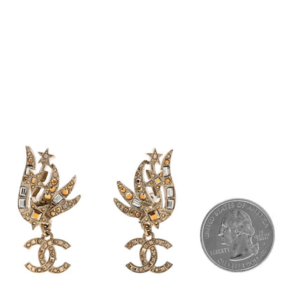 Chanel Crystal Baguette CC Wing Star Earrings Gold 2 of 4