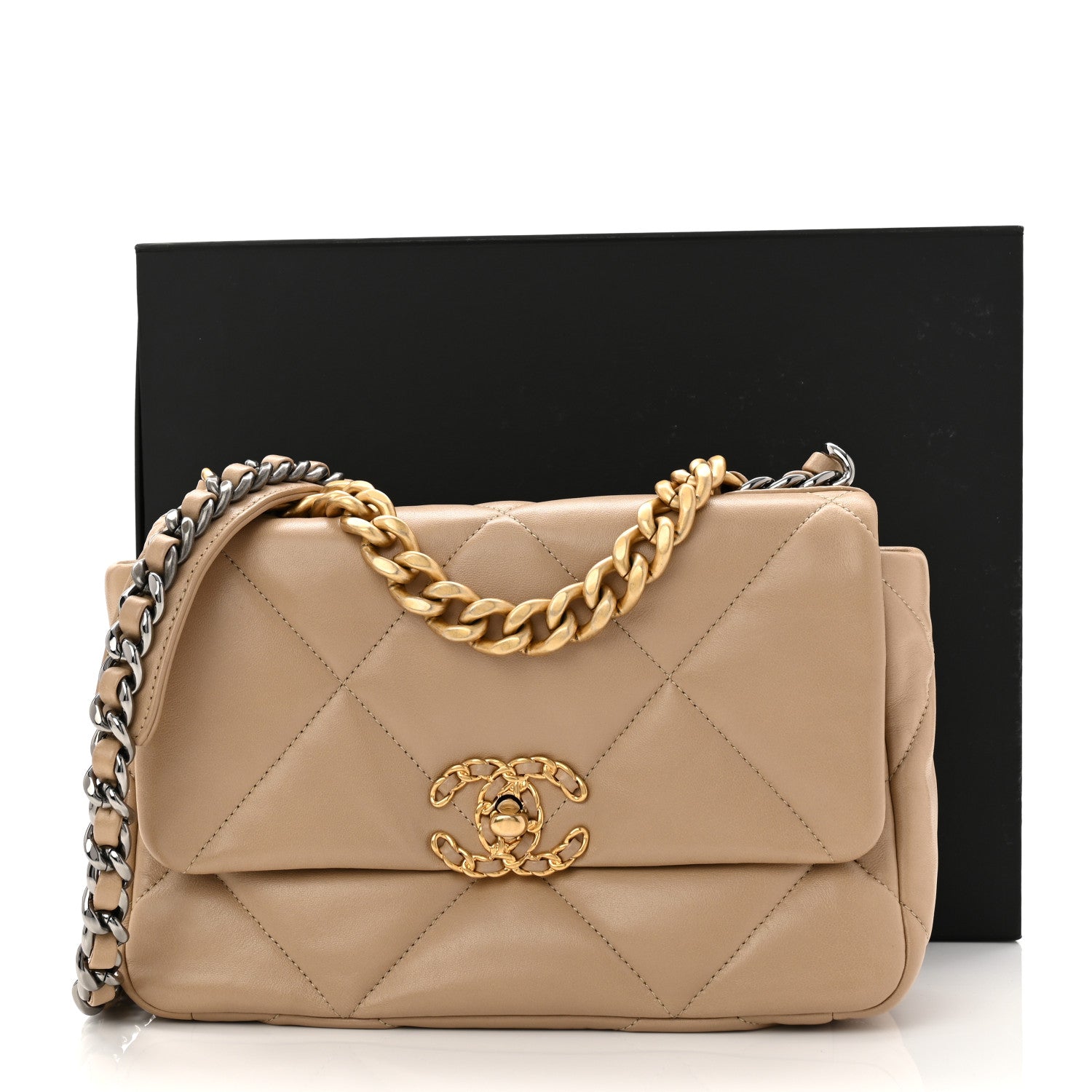 Chanel Lambskin Quilted Medium Chanel 19 Flap Dark Beige 1799871