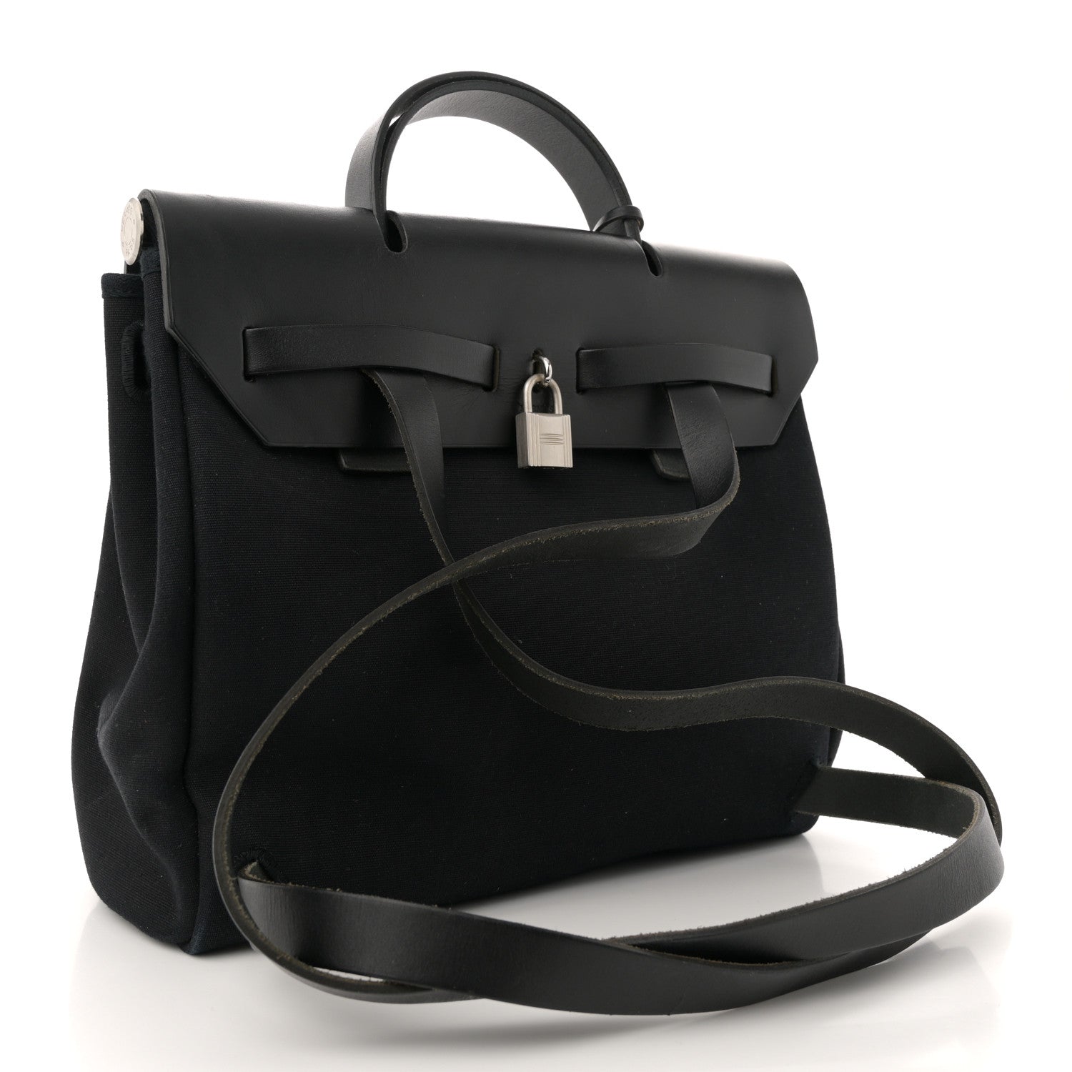 Hermes Toile Vache Calfskin Herbag 30 PM Backpack Black 4 of 14