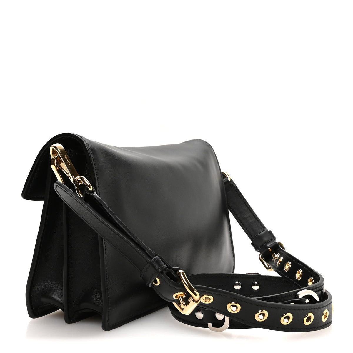Prada Calfskin Soft Sound Charms Shoulder Bag Black 3 of 10