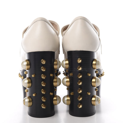 Gucci Malaga Kid Pearl Studded Spiked Vegas Platform Loafer 38.5 Mystic White 5 of 12