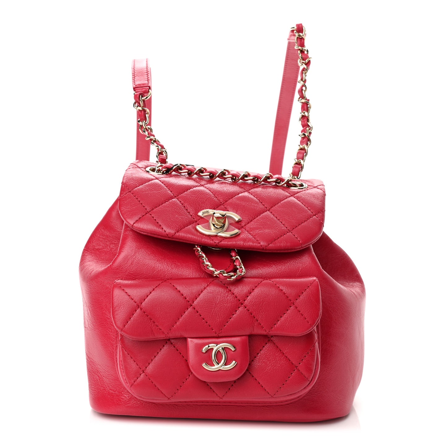Glazed Aged Calfskin Quilted Small Duma Drawstring Backpack Red