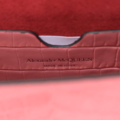 Alexander McQueen Calfskin Crocodile Embossed Skull Mini Crossbody Bag Coral 6 of 10