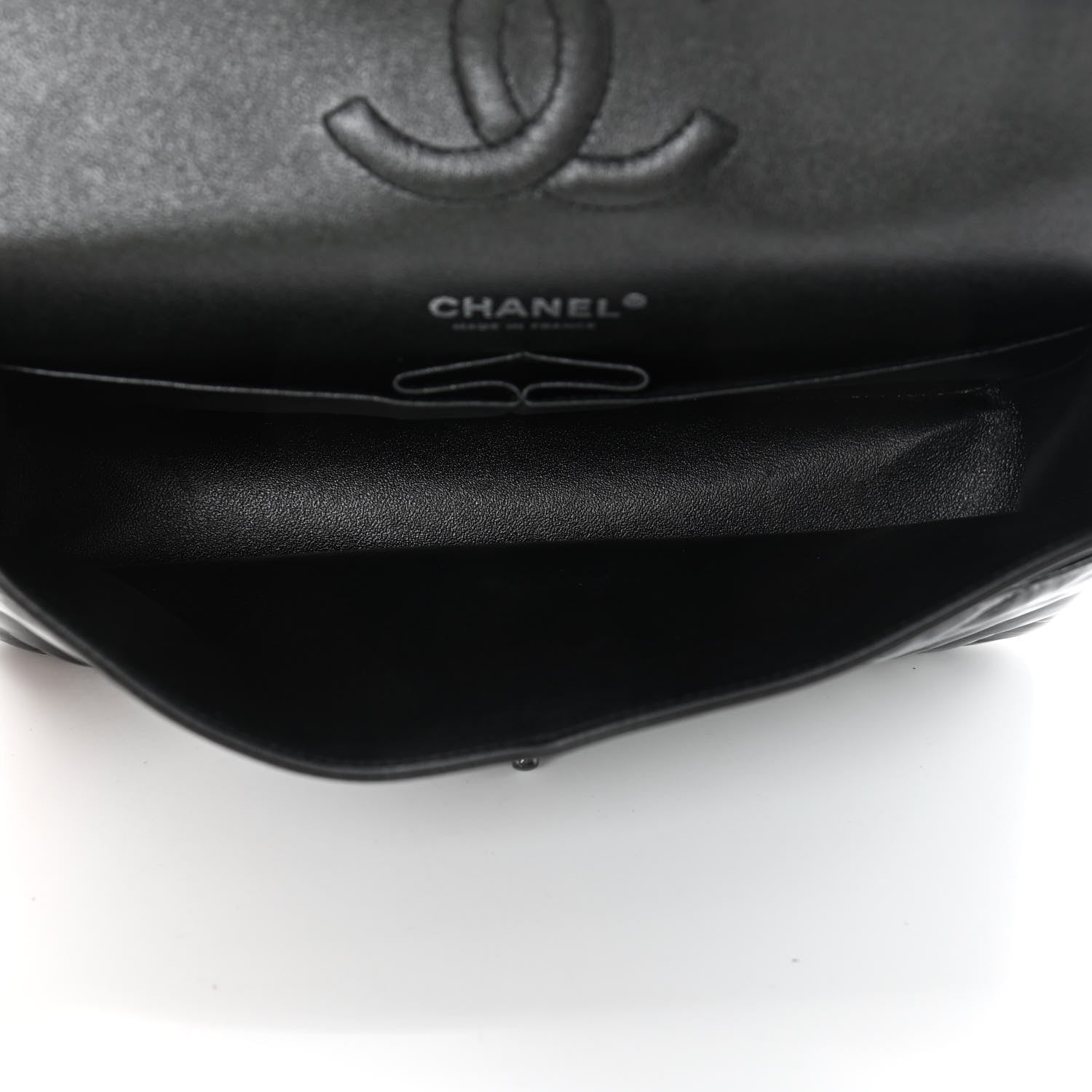 Chanel Metallic Patent Crumpled Calfskin Chevron Quilted Medium Double Flap So Black 4 of 7