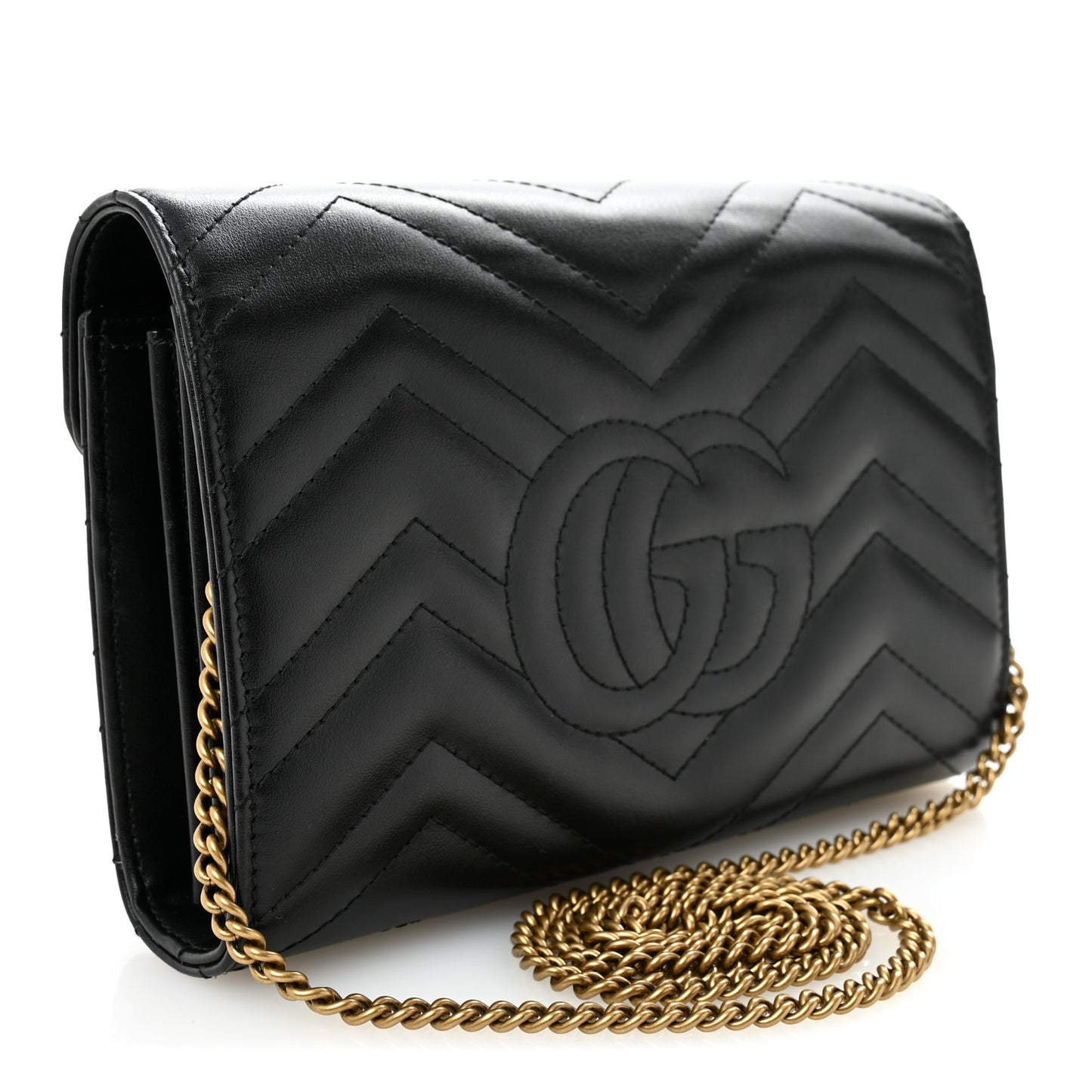 Calfskin Matelasse GG Marmont Chain Wallet Black