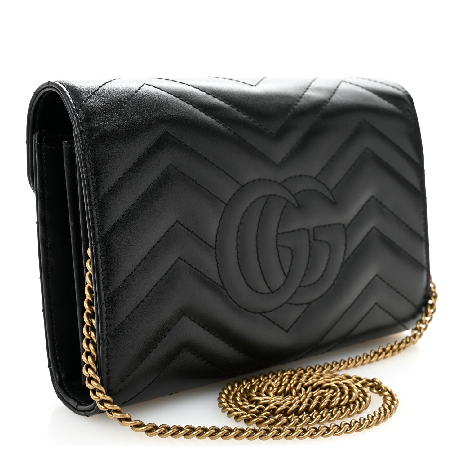 Gucci Calfskin Matelasse GG Marmont Chain Wallet Black 3 of 10