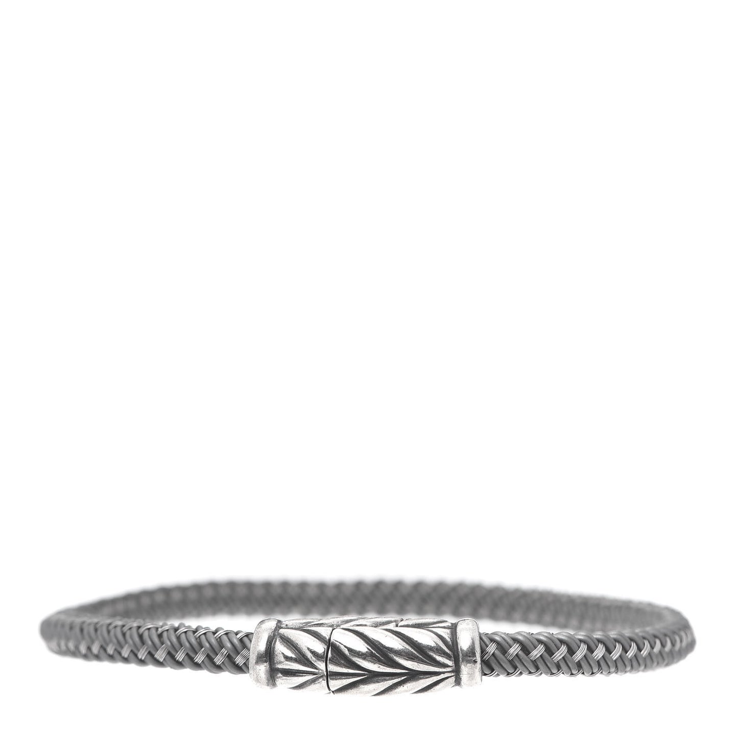 Sterling Silver Leather Chevron Woven Bracelet Gray