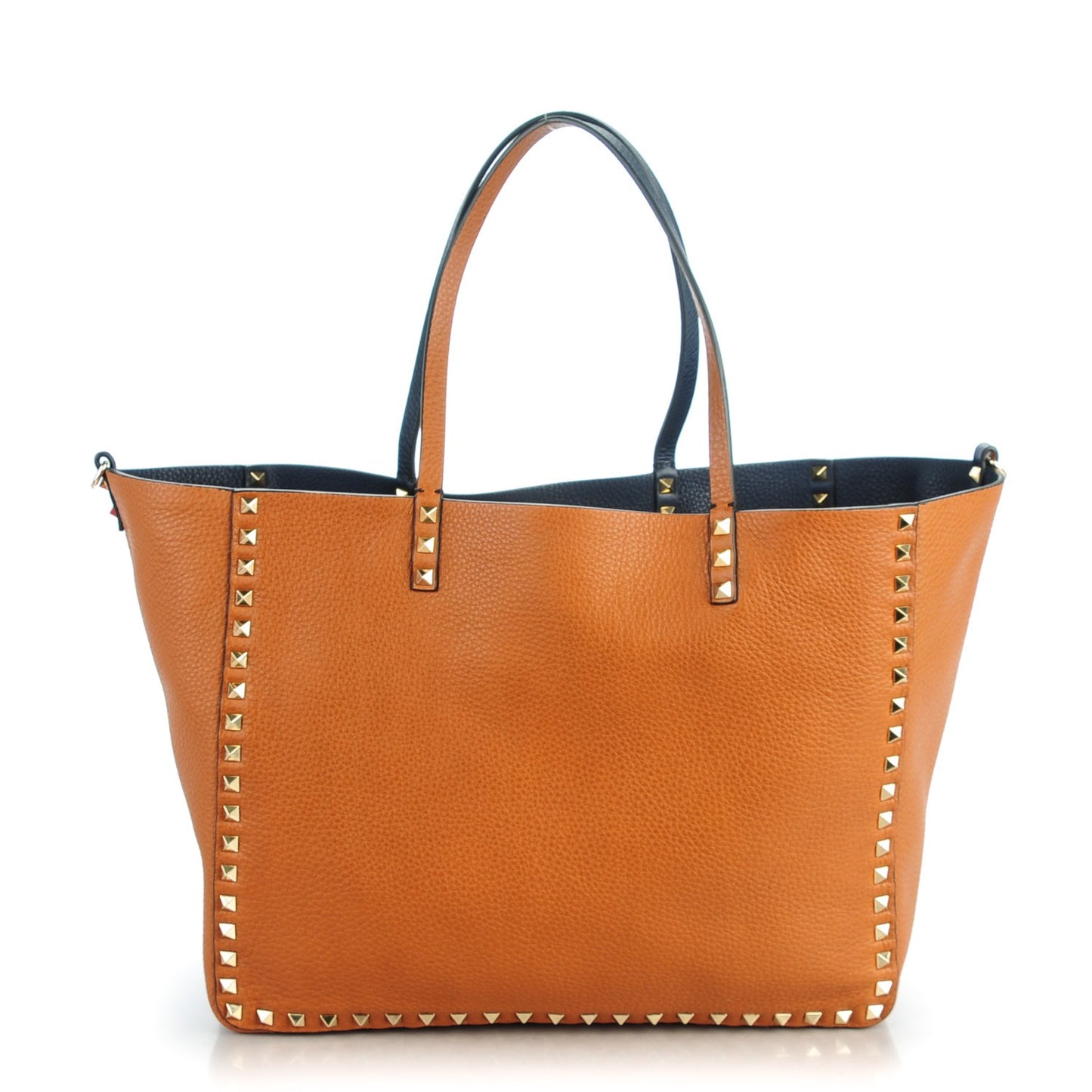 Pebbled Calfskin Medium Rockstud Reversible Tote Light Cuir Marine