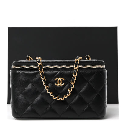 Chanel Lambskin Quilted Pearl Crush Small Vanity Case With Chain Black 11 of 11