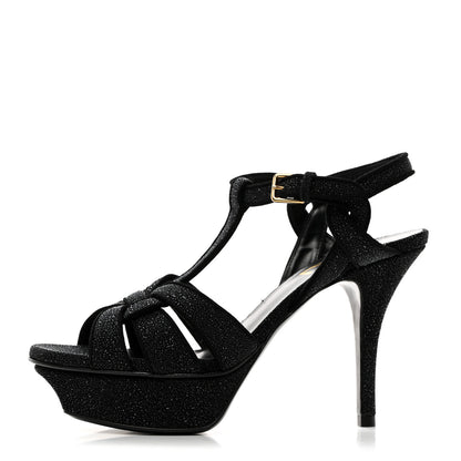 Saint Laurent Glitter Effect Calfskin Tribute 75 Platform Sandals 35 Black 1 of 10