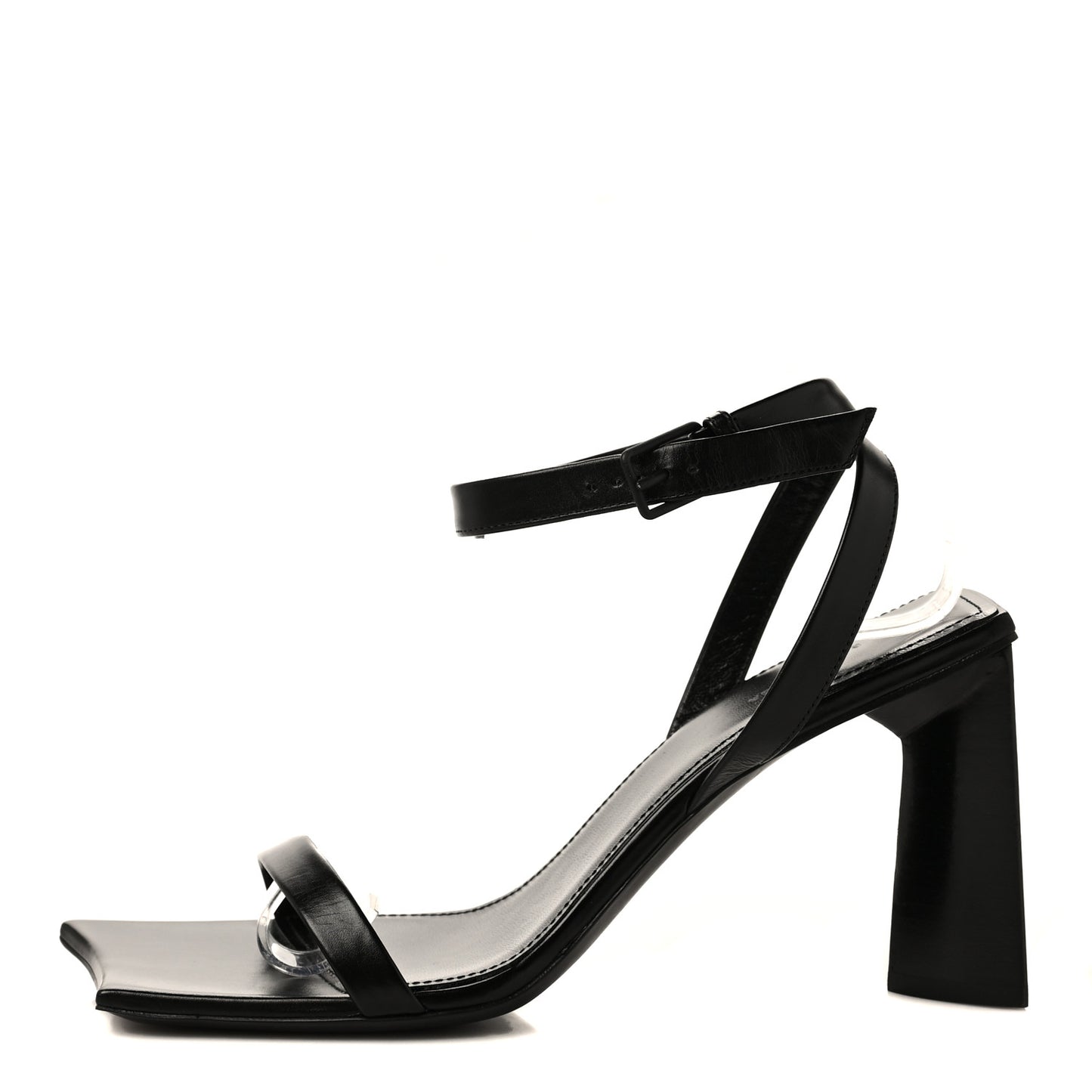 Smooth Calfskin Moon Square Toe 90mm Sandals 37.5 Black