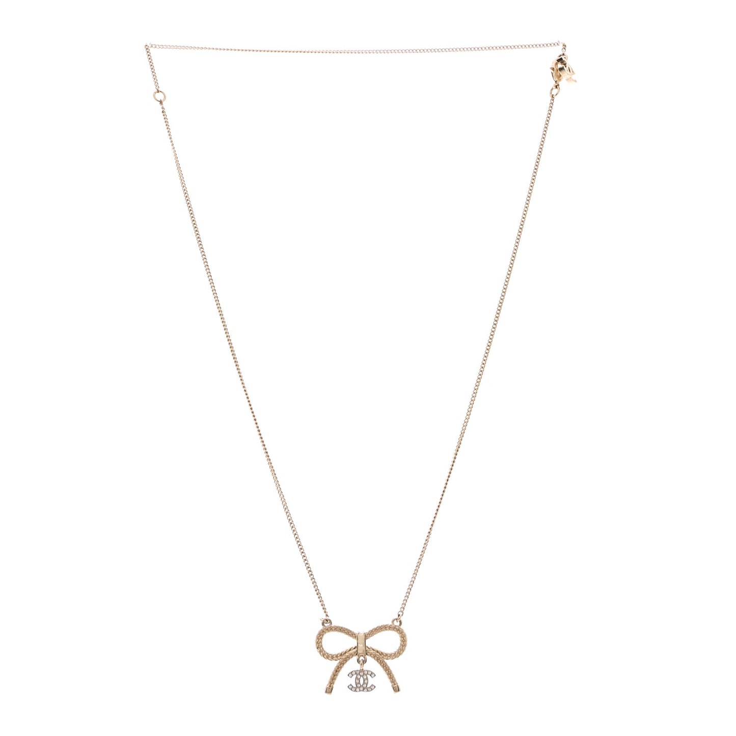 Crystal CC Bow Drop Necklace Gold