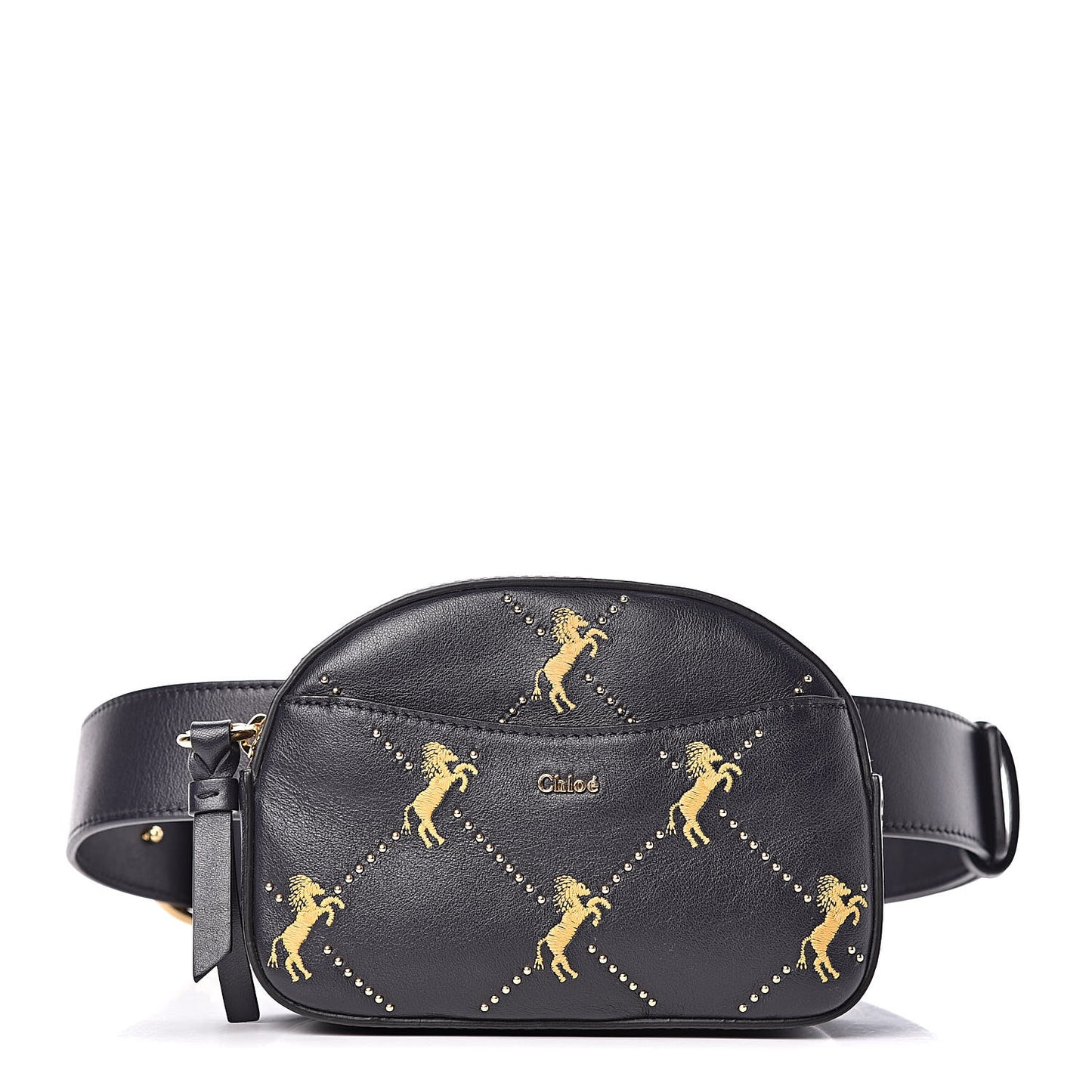 Smooth Calfskin Little Horses Embroidered Signature Belt Bag Full Blue