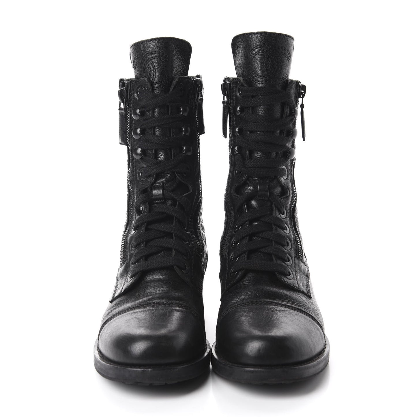 Sheepskin Quilted CC Tall Lace Up Combat Boots 39 Black
