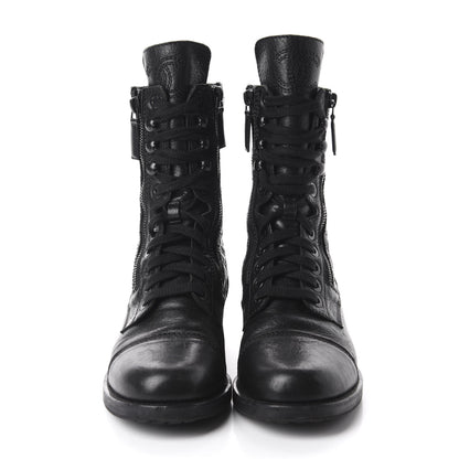 Chanel Sheepskin Quilted CC Tall Lace Up Combat Boots 39 Black 2 of 11
