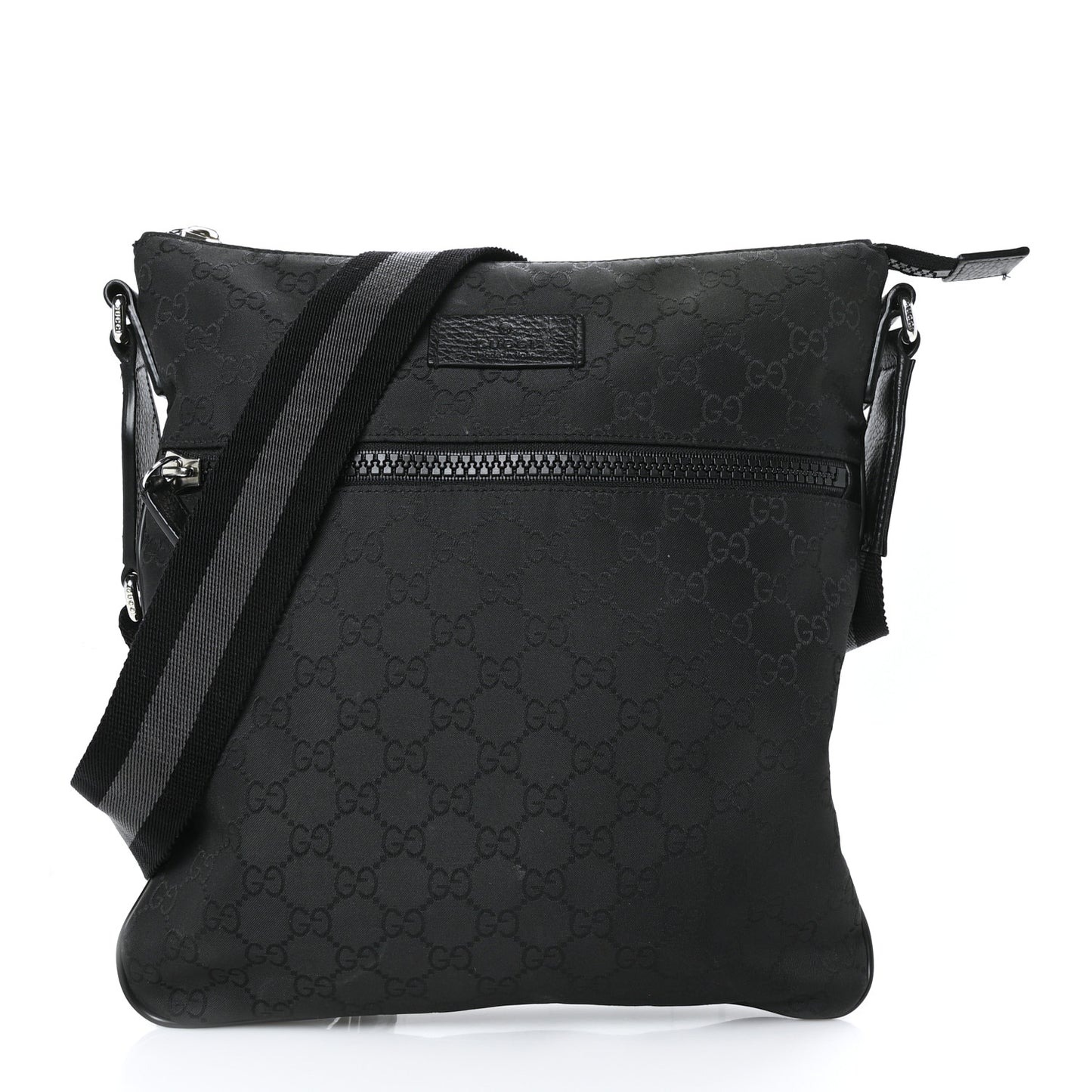 Nylon Monogram Medium Flat Messenger Bag Black