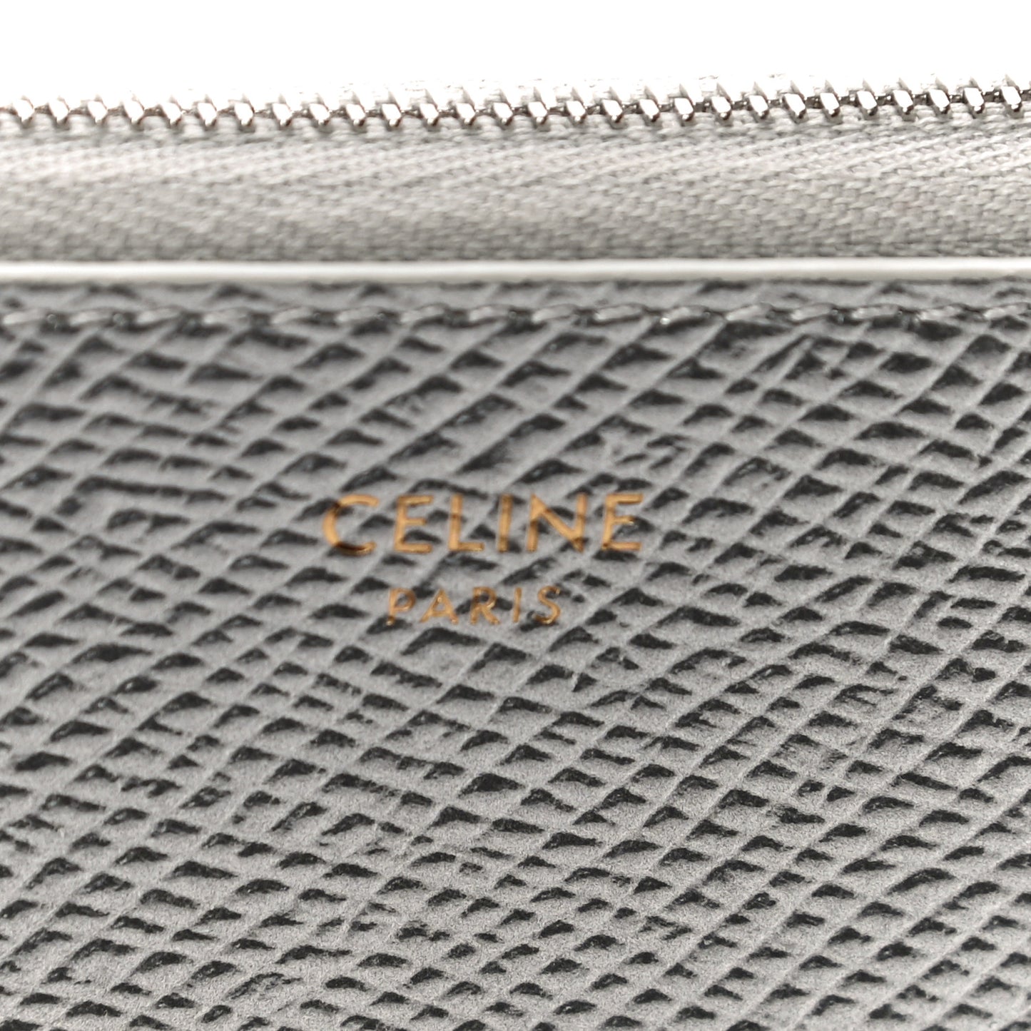 Laminated Grained Calfskin Zip Around Card Holder Wallet Silver