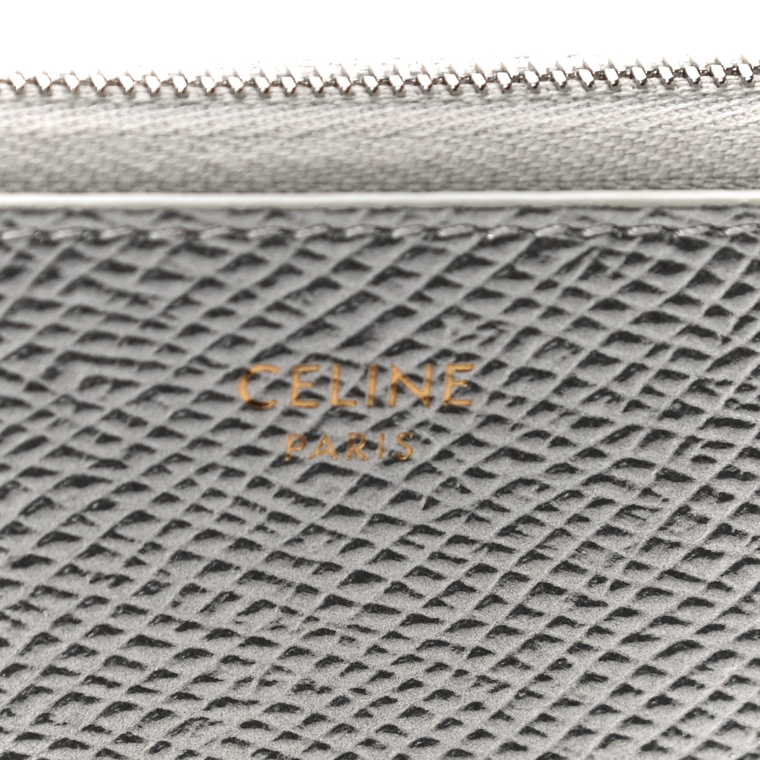 Celine Laminated Grained Calfskin Zip Around Card Holder Wallet Silver 6 of 10