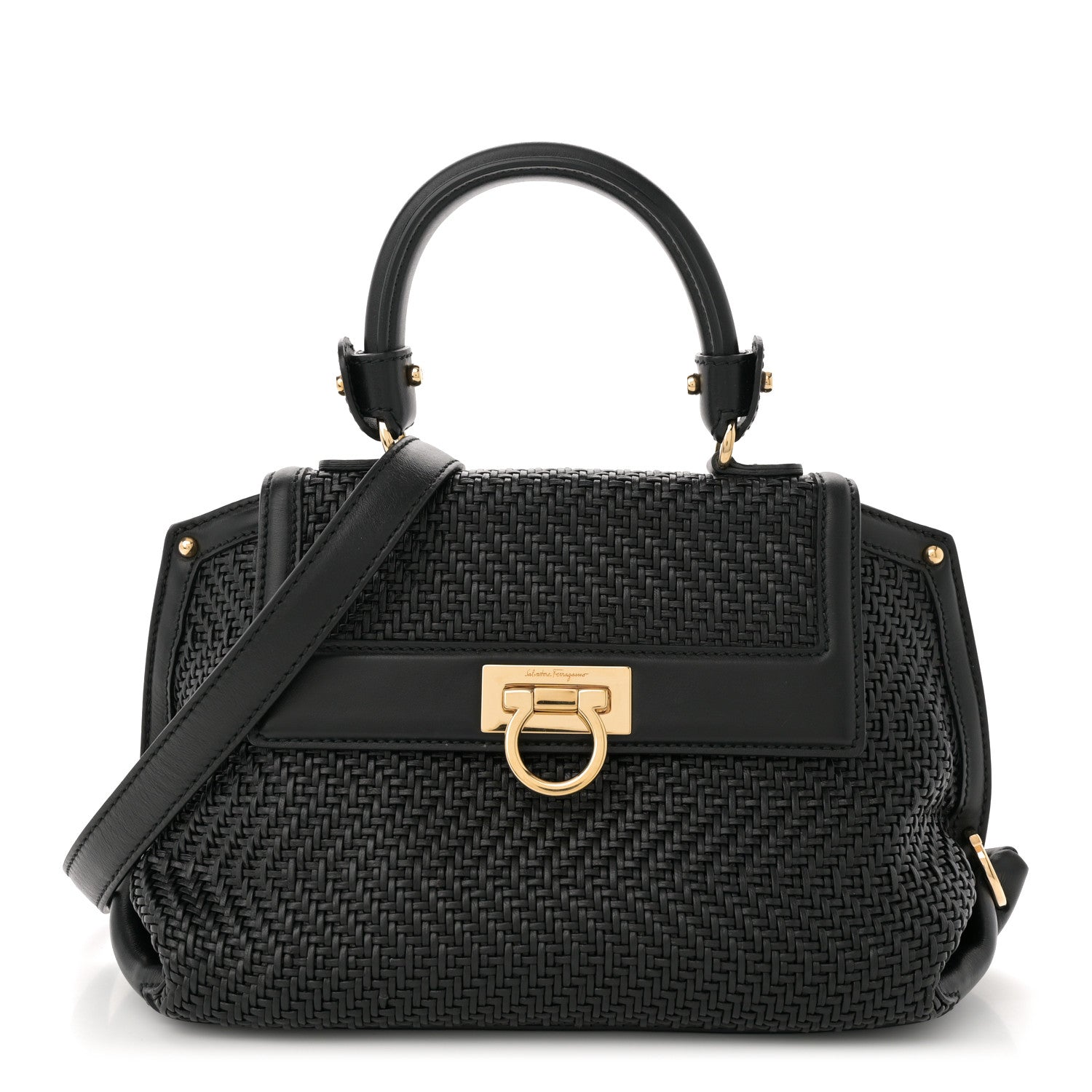 Salvatore Ferragamo Woven Nappa Sofia Satchel Black 1 of 11