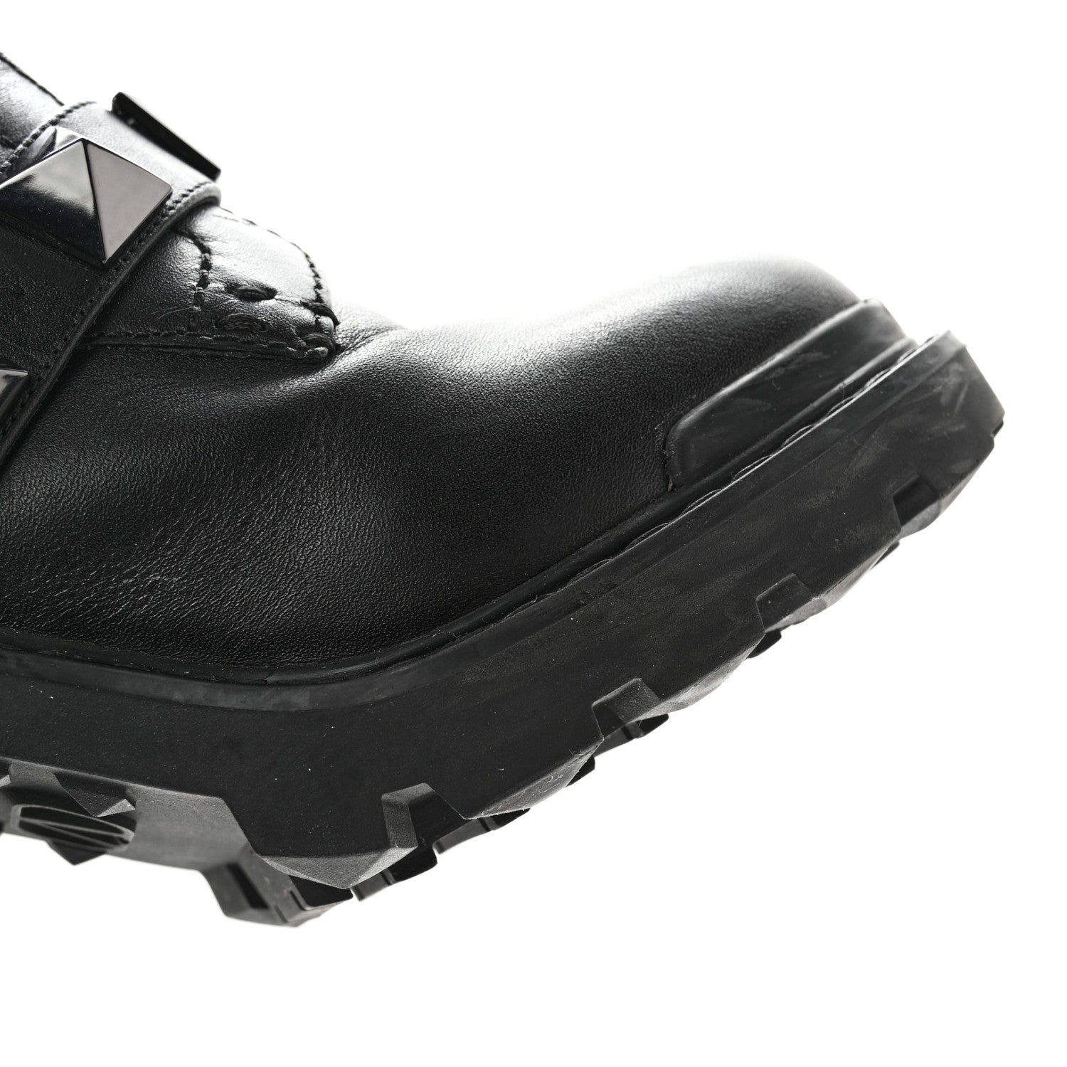 Valentino Garavani Calfskin Tonal Roman Stud 20/85mm Combat Boots 36.5 Black 10 of 15