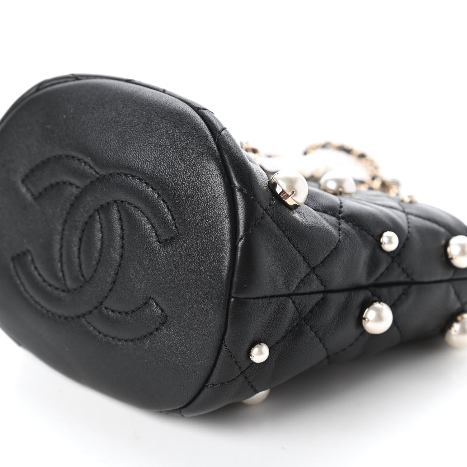 Chanel Lambskin Quilted Pearl Mini About Pearls Drawstring Bag Black 7 of 11