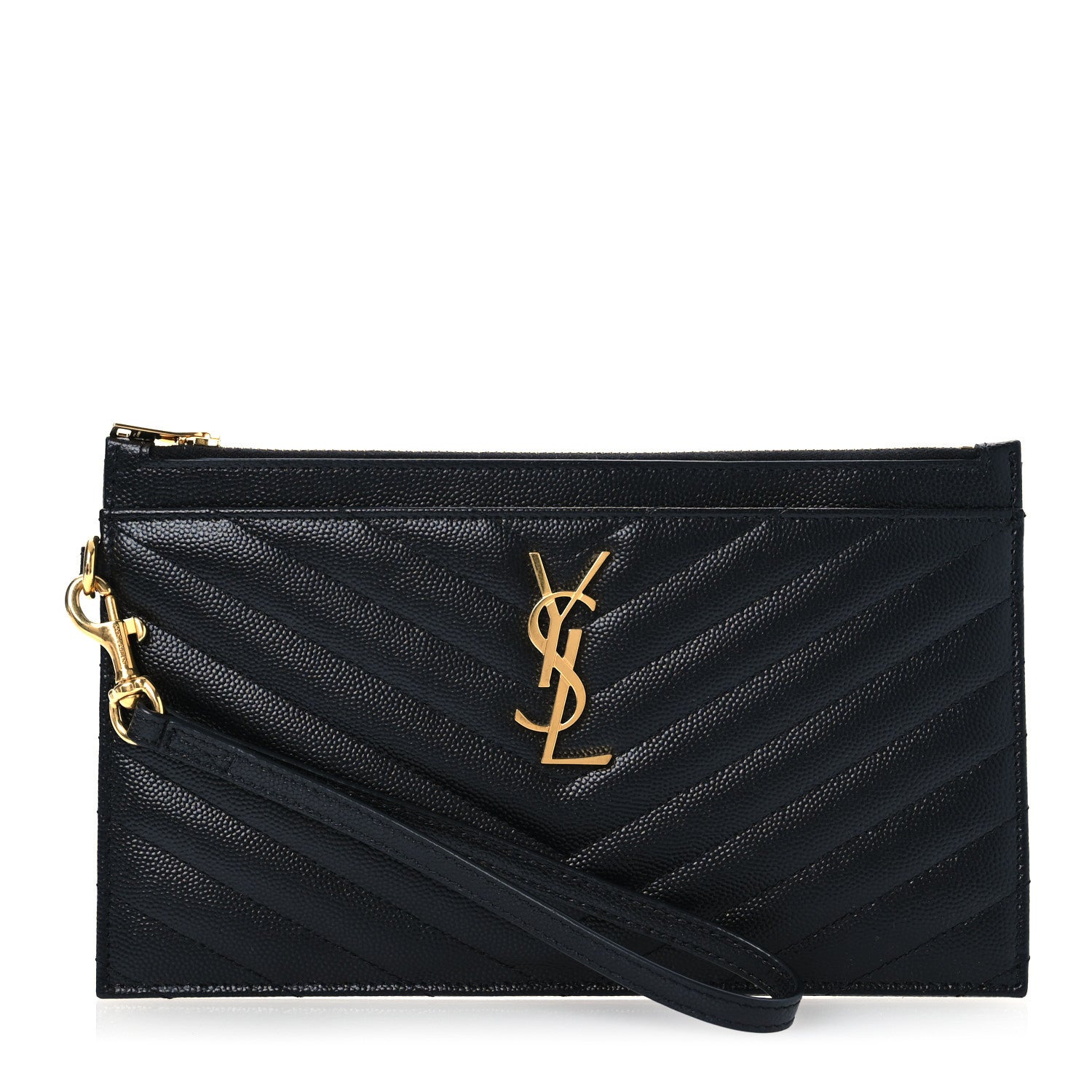 Saint Laurent Grain De Poudre Chevron Monogram Large Bill Pouch Black 1 of 10