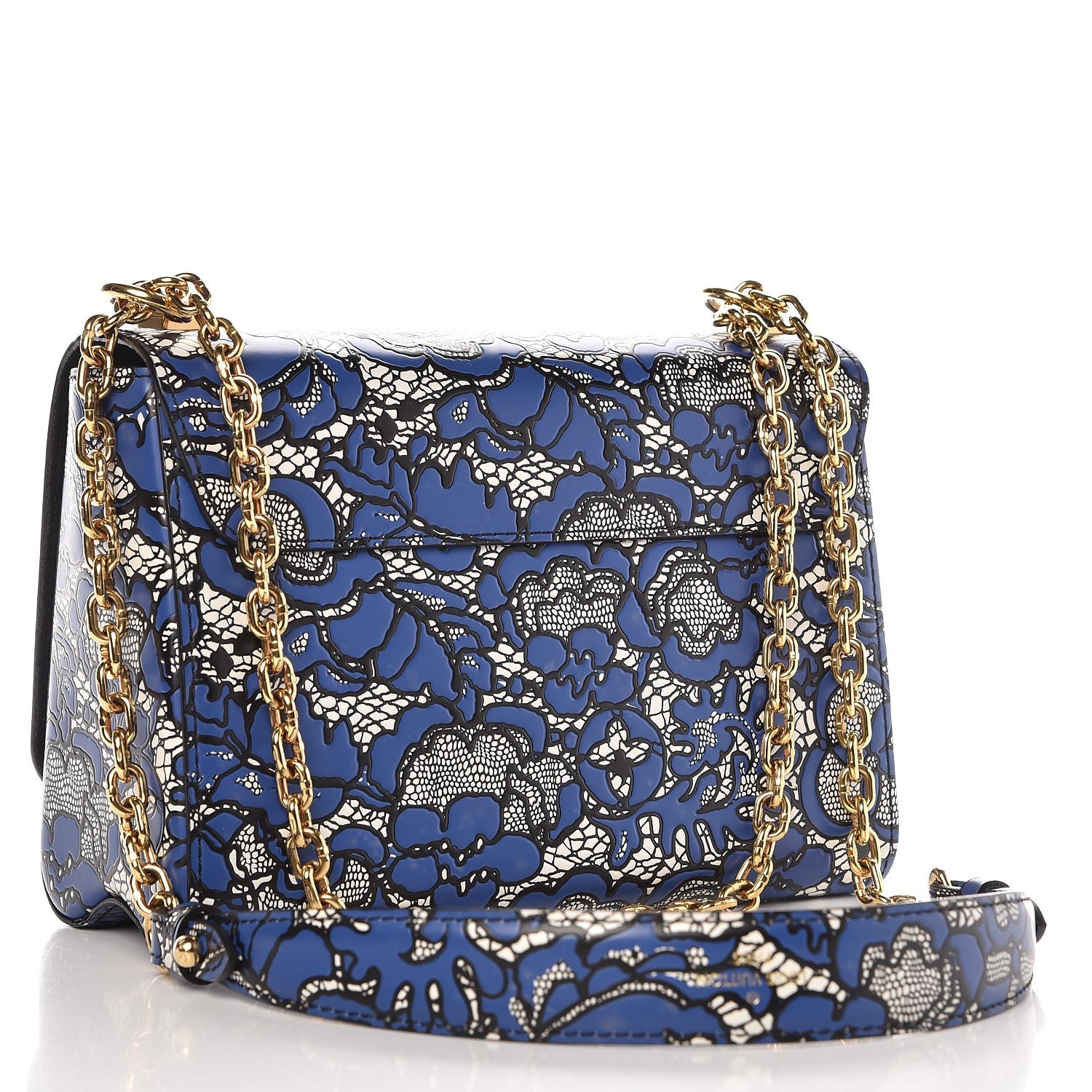 Louis Vuitton Calfskin Printed Twist Shoulder Bag MM Blue Black 3 of 9
